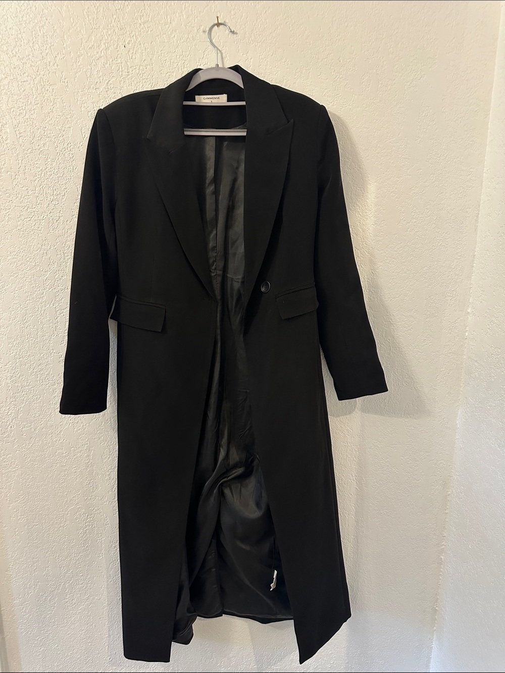 Commense Black Long Tailored Trench Coat